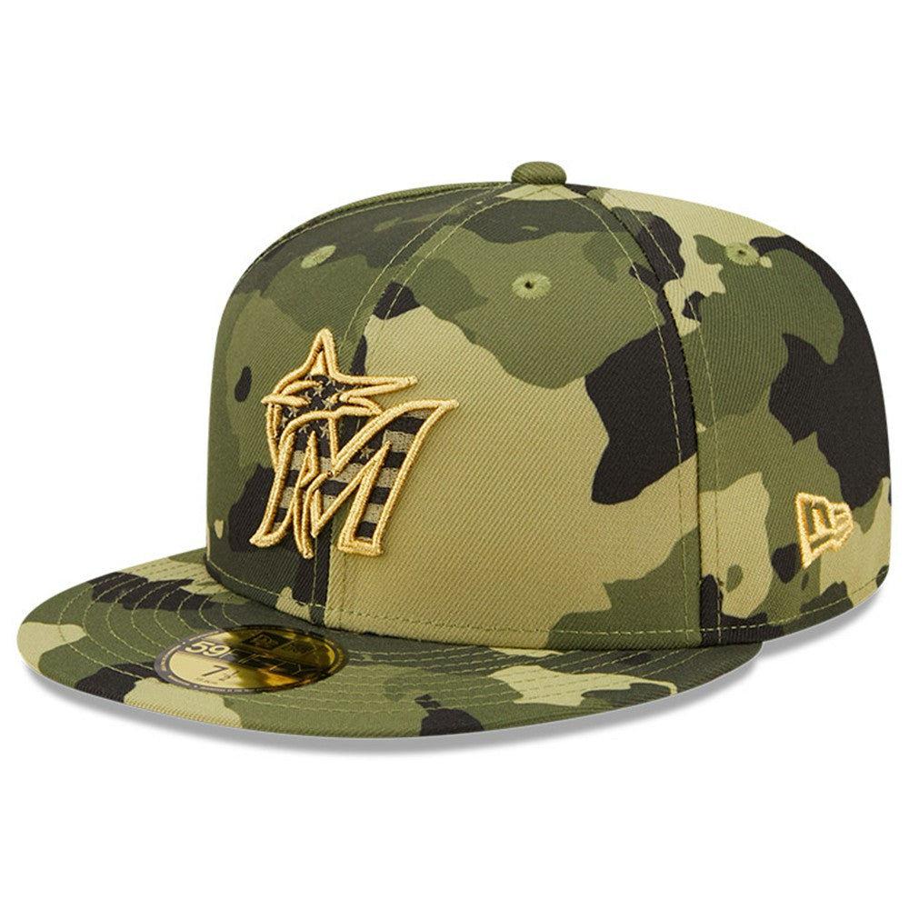 Miami Marlins New Era 2022 Armed Forces Day On-Field 59FIFTY Fitted Hat - Camo - New Era on Sale