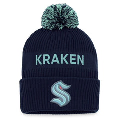 Seattle Kraken Fanatics 2022 NHL Draft Authentic Pro Cuffed Knit Hat with Pom - Deep Sea Blue/Light Blue - NHL 4464705