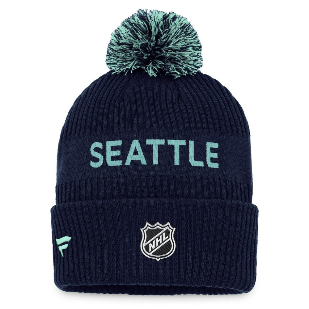 Seattle Kraken Fanatics 2022 NHL Draft Authentic Pro Cuffed Knit Hat with Pom - Deep Sea Blue/Light Blue - NHL 4464705