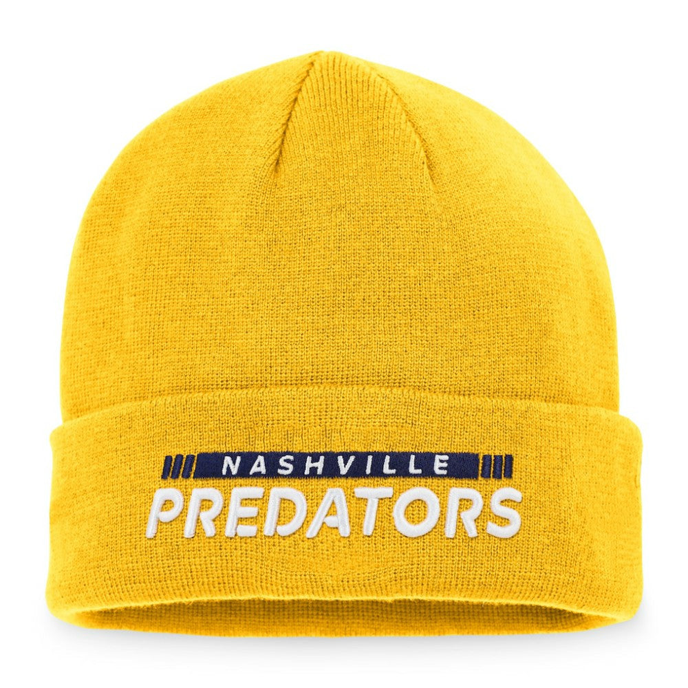 Nashville Predators Fanatics Authentic Pro Rink Cuffed Knit Hat - Gold - NHL 4464837