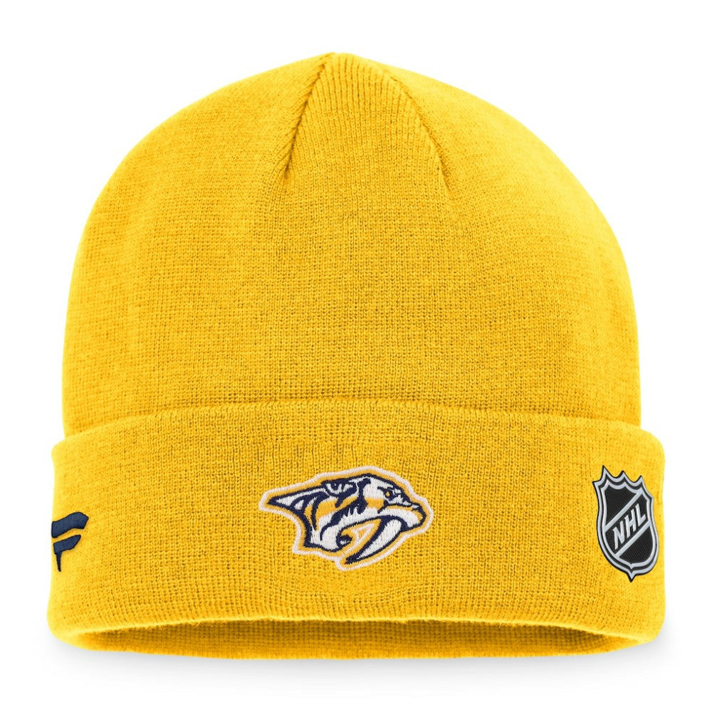 Nashville Predators Fanatics Authentic Pro Rink Cuffed Knit Hat - Gold - NHL 4464837