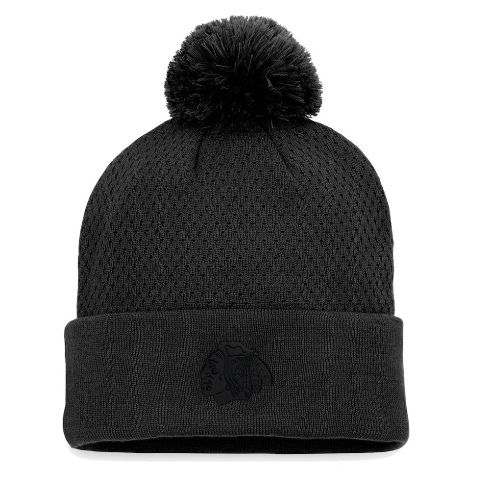 Chicago Blackhawks Fanatics Women's Authentic Pro Road Cuffed Knit Hat with Pom - Black - NHL 4465275