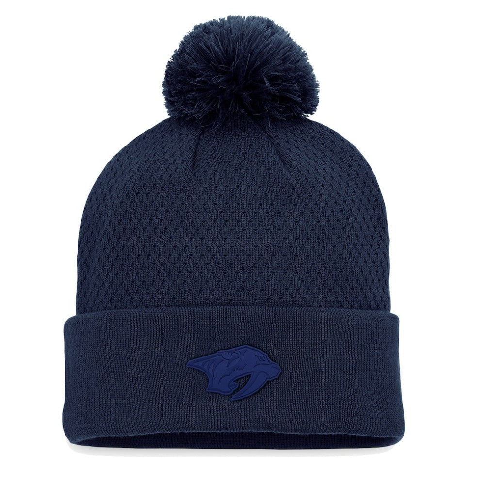 Nashville Predators Fanatics Women's Authentic Pro Road Cuffed Knit Hat with Pom - Navy - NHL 4465298