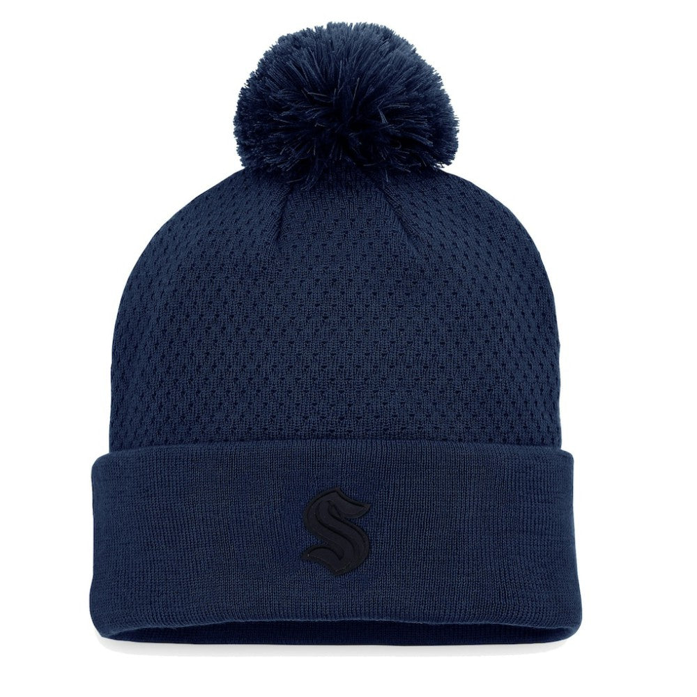 Seattle Kraken Fanatics Women's Authentic Pro Road Cuffed Knit Hat with Pom - Deep Sea Blue - NHL 4465302