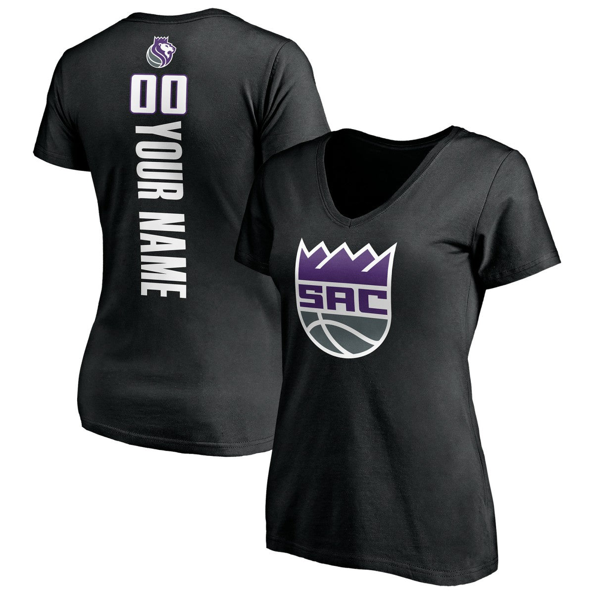 Sacramento Kings Women's Personalized Playmaker Team V-Neck T-Shirt Black