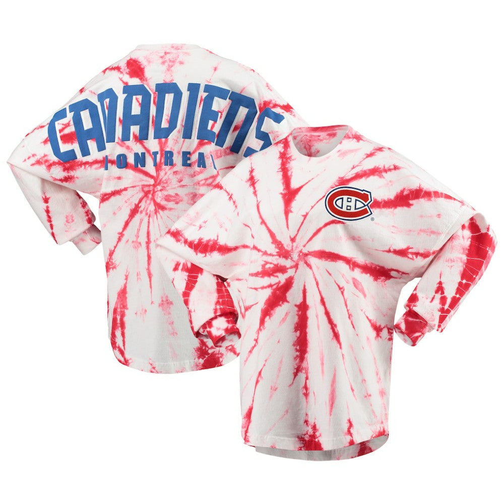 Montreal Canadiens Women's Spiral Tie-Dye Long Sleeve T-Shirt - Red - NHL 4472551