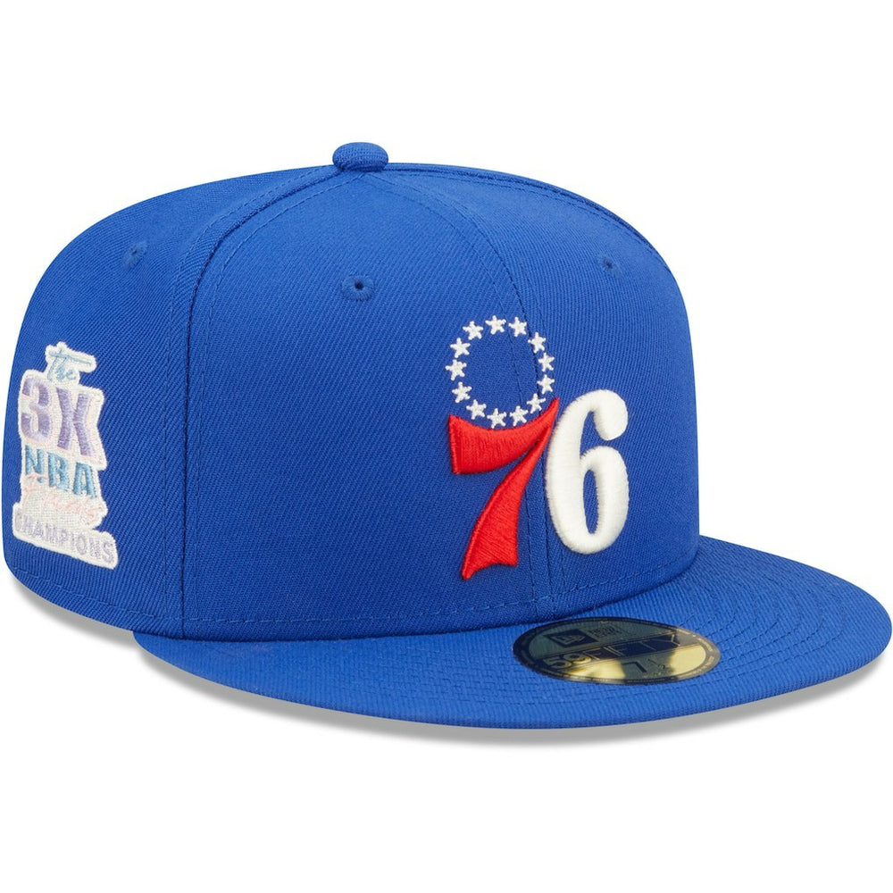 Philadelphia 76ers 3x NBA Finals Champions Pop Sweat 59FIFTY Fitted Hat Royal | New Era outlet