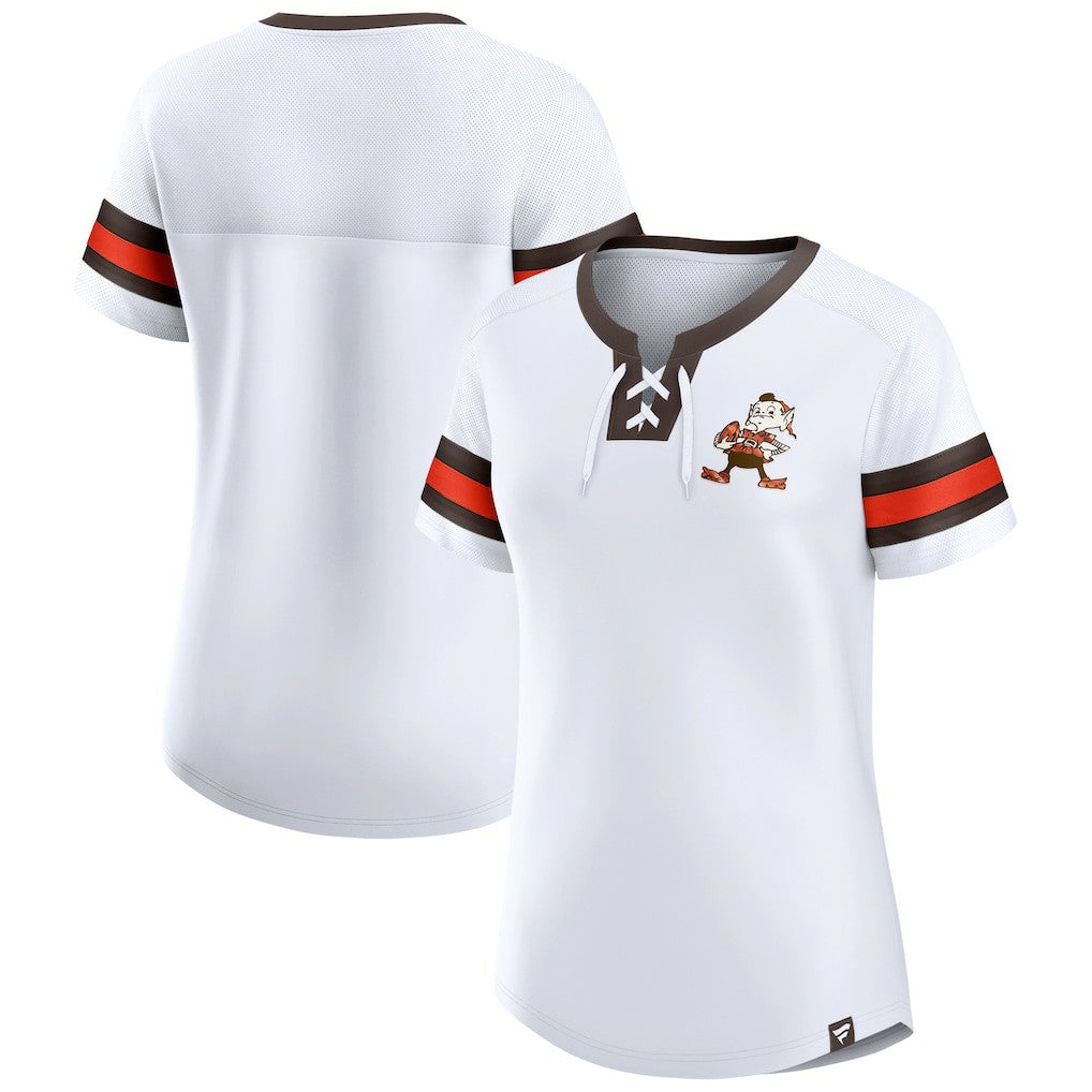 Fanatics Cleveland Browns Women's Brownie The Elf Gridiron Classics Sunday Best Lace-Up T-Shirt White