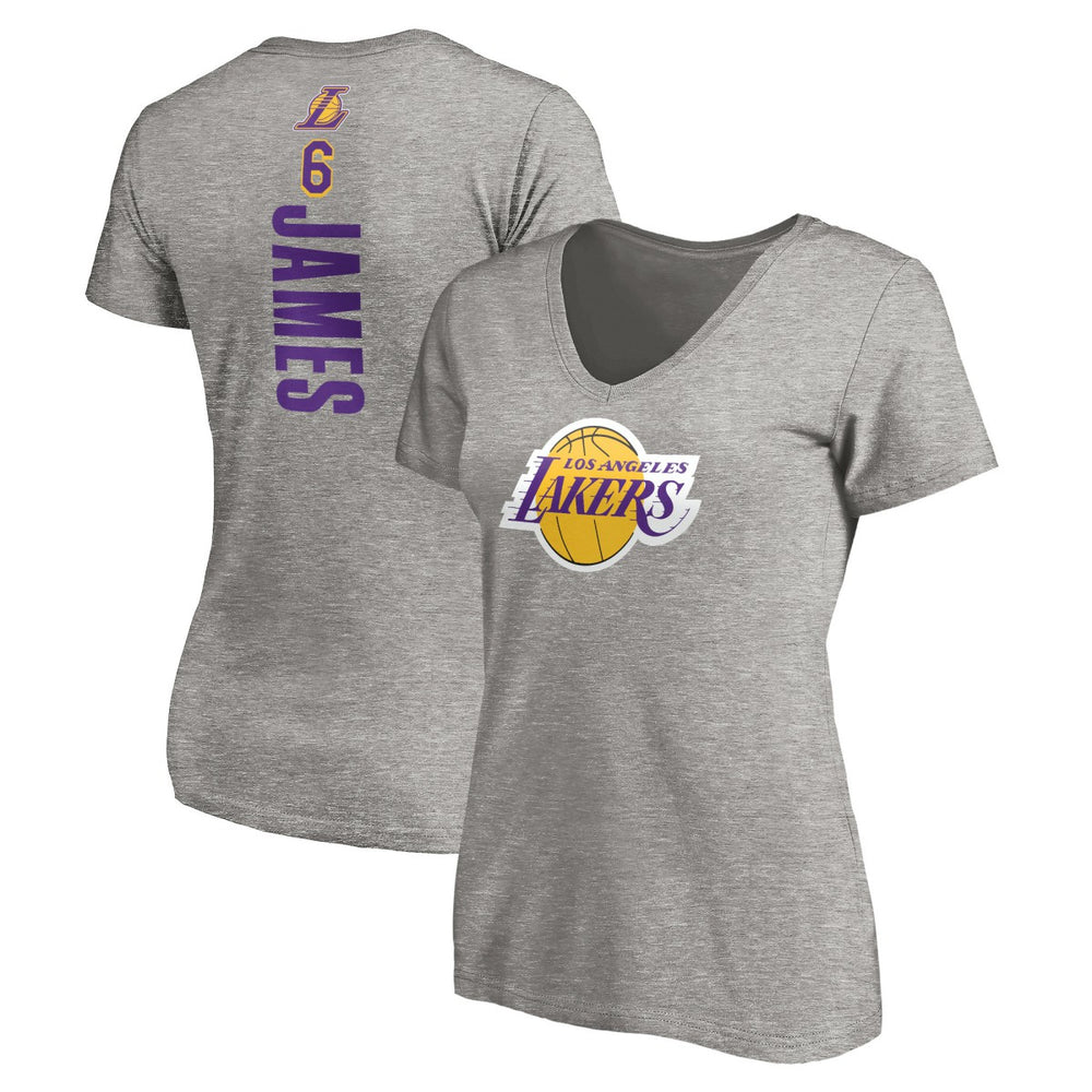 LeBron James Los Angeles Lakers Women's #6 Playmaker Name & Number V-Neck T-Shirt Heathered Gray