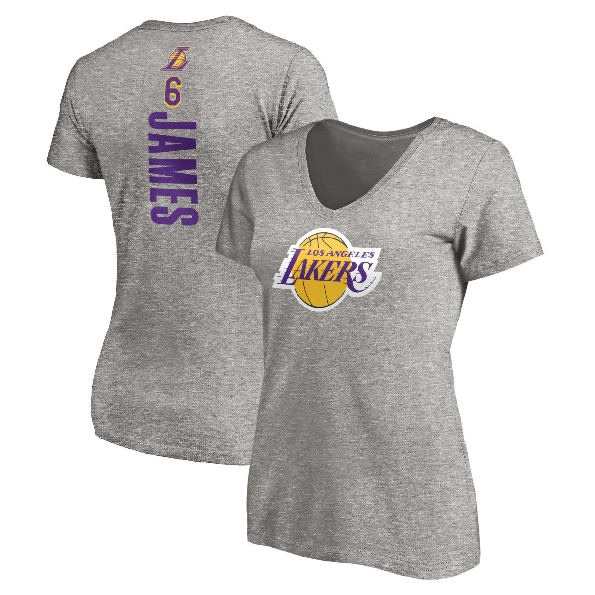 LeBron James Los Angeles Lakers Women's #6 Playmaker Name & Number V-Neck T-Shirt Heathered Gray
