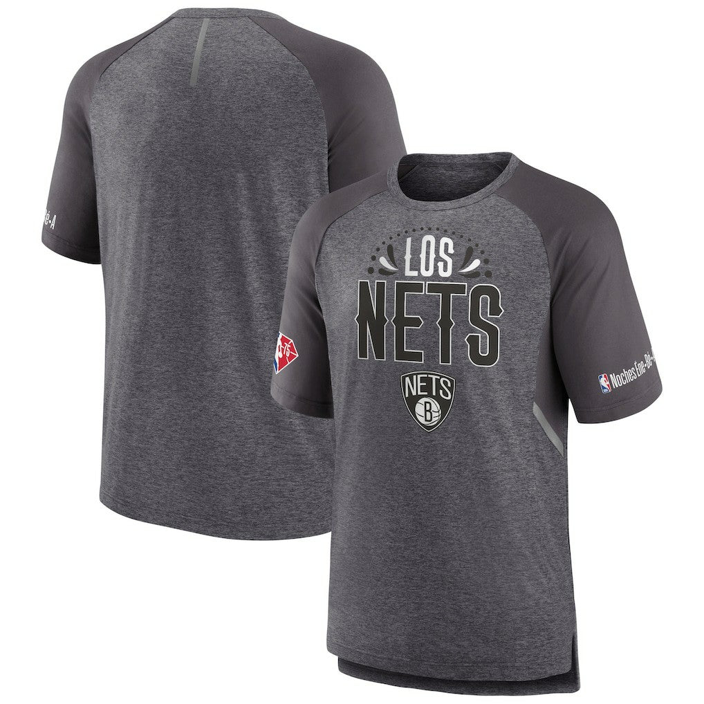 Brooklyn Nets 2022 Noches Ene-Be-A Core Shooting Raglan T-Shirt Heathered Gray | Fanatics US