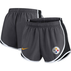 Nike Pittsburgh Steelers Women's Plus Size Logo Performance Tempo Shorts Charcoal