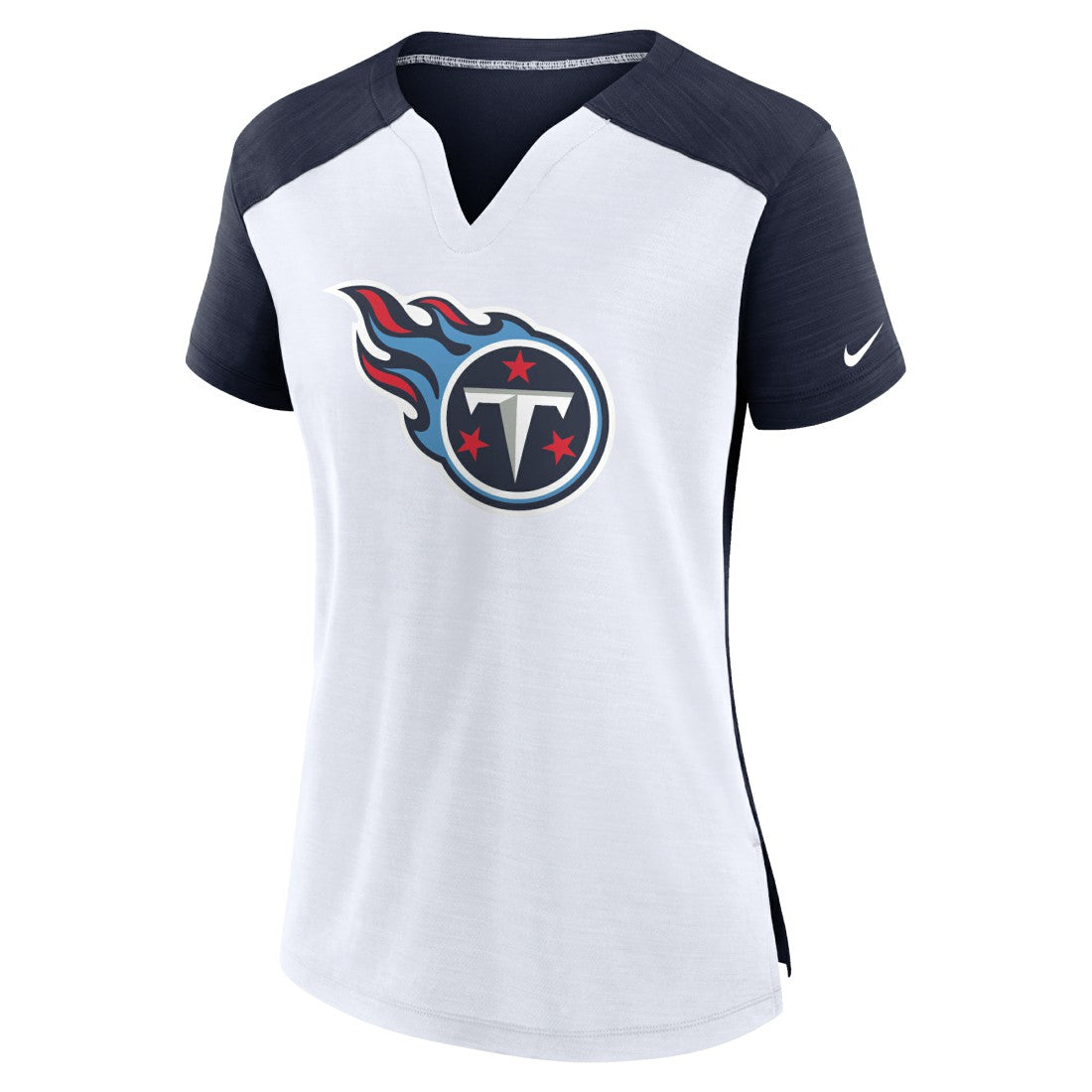 Nike Tennessee Titans Women's Impact Exceed Performance Notch Neck T-Shirt White/Navy