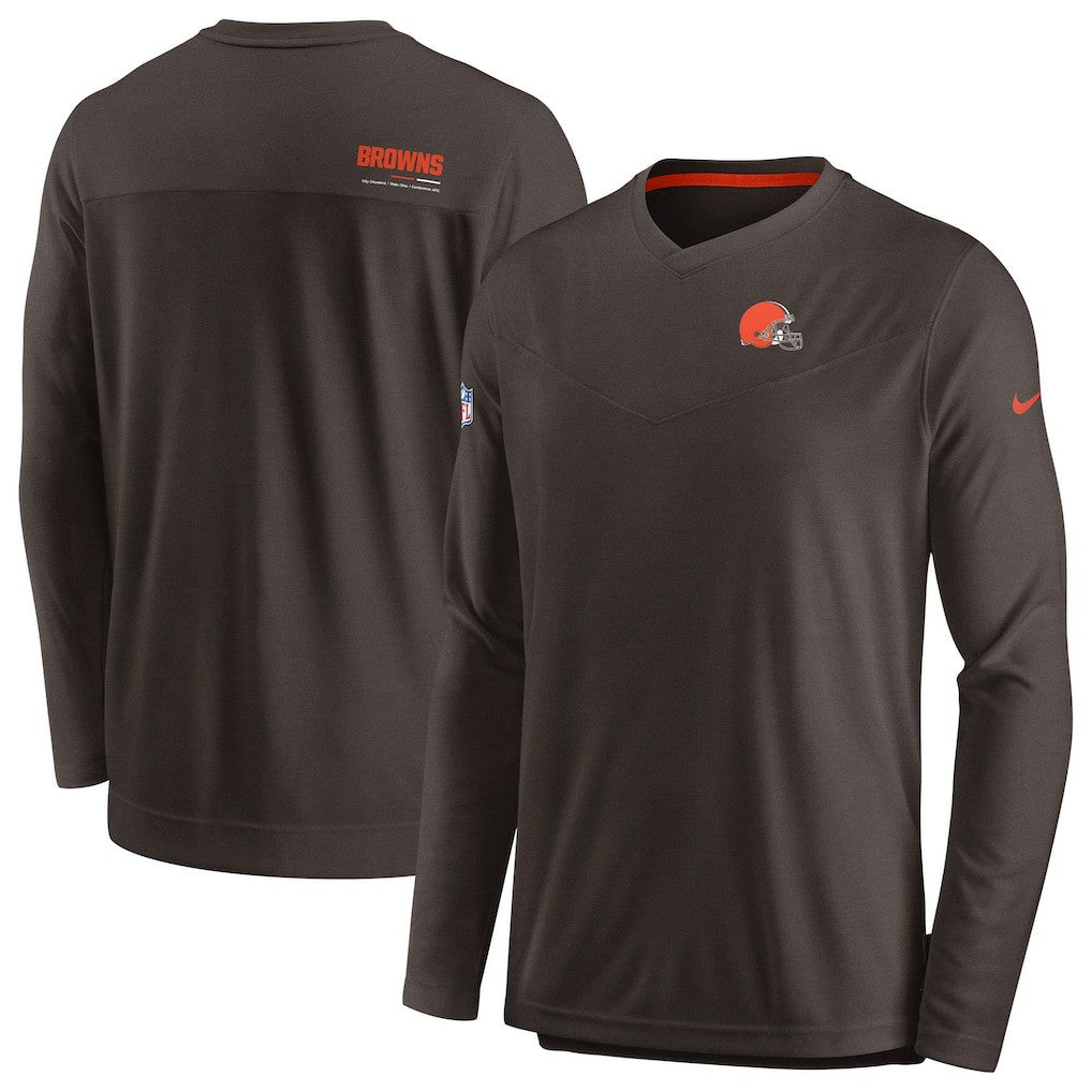 Nike Cleveland Browns Sideline Coach Chevron Lock Up Long Sleeve V-Neck Performance T-Shirt Brown