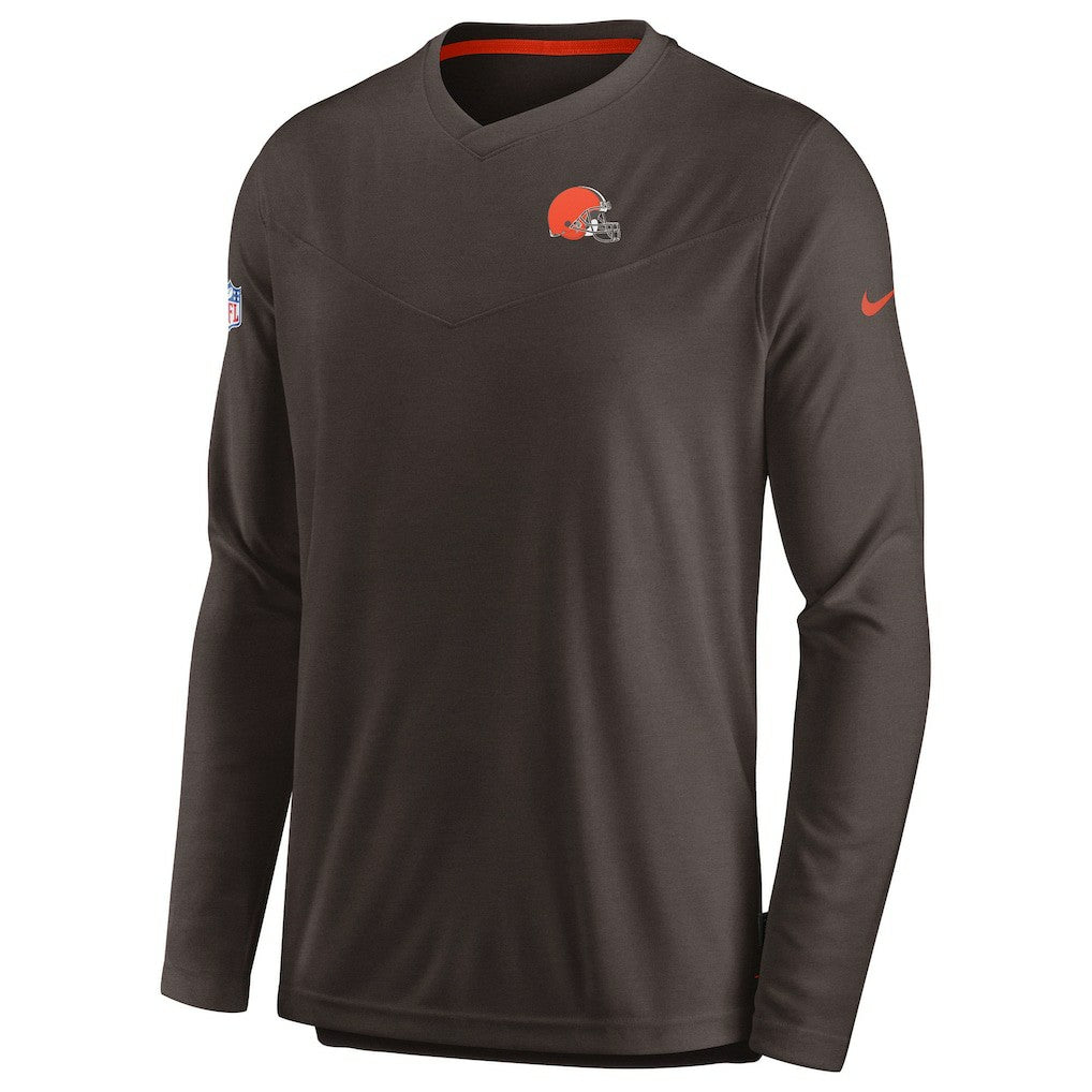 Nike Cleveland Browns Sideline Coach Chevron Lock Up Long Sleeve V-Neck Performance T-Shirt Brown