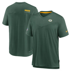 Nike Green Bay Packers Sideline Coach Chevron Lock Up Logo V-Neck Performance T-Shirt Heather Kelly Green