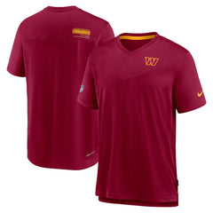 Nike Washington Commanders Sideline Coach Chevron Lock Up Logo V-Neck Performance T-Shirt Burgundy