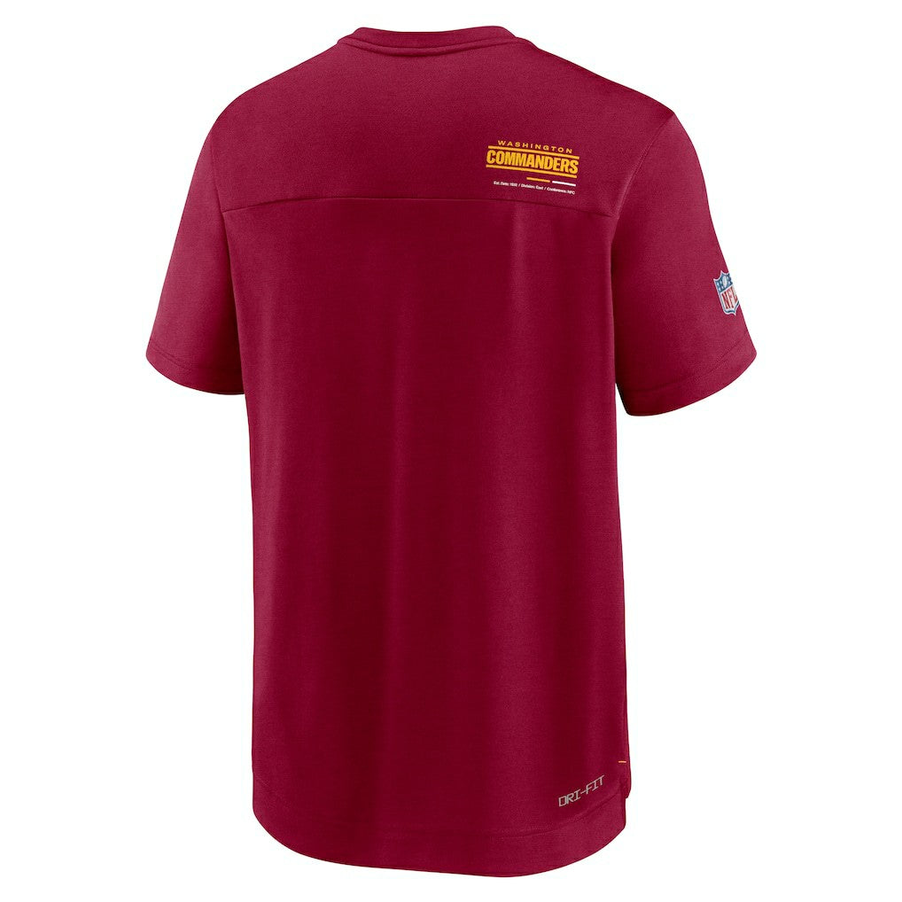 Nike Washington Commanders Sideline Coach Chevron Lock Up Logo V-Neck Performance T-Shirt Burgundy