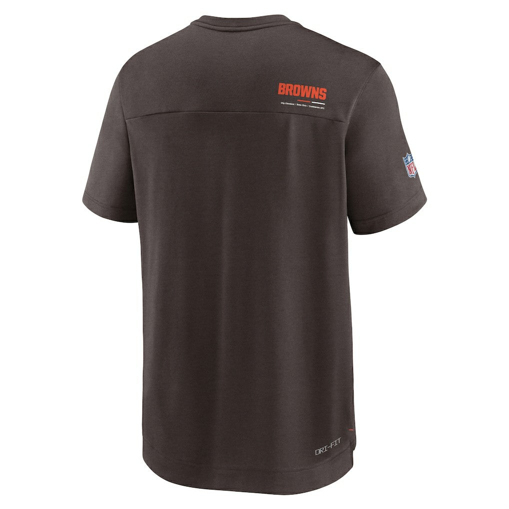 Nike Cleveland Browns Sideline Coach Chevron Lock Up Logo V-Neck Performance T-Shirt Brown