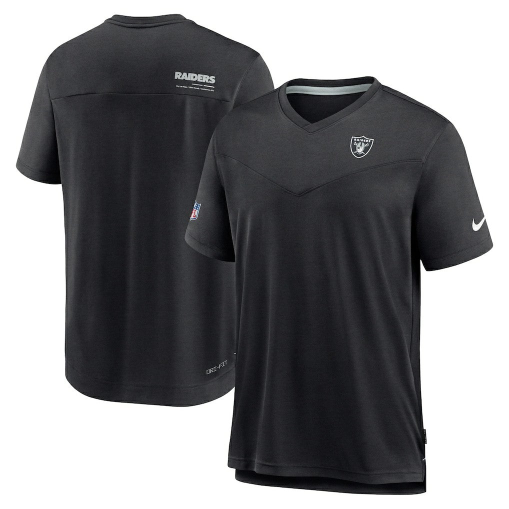 Nike Las Vegas Raiders Sideline Coach Chevron Lock Up Logo V-Neck Performance T-Shirt Black