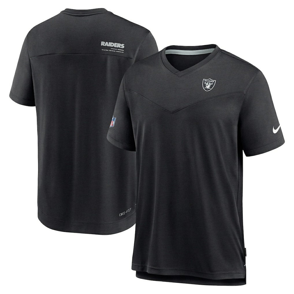 Nike Las Vegas Raiders Sideline Coach Chevron Lock Up Logo V-Neck Performance T-Shirt Black