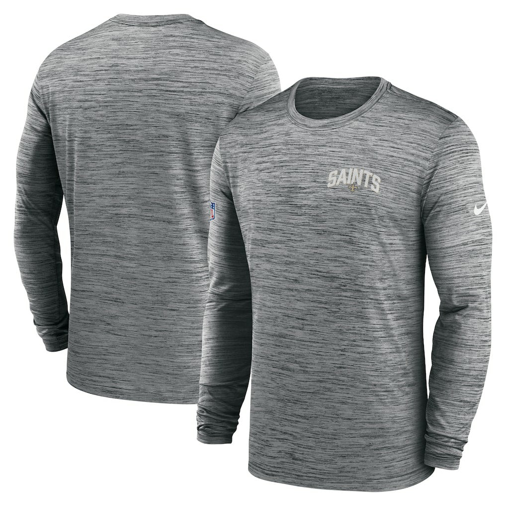 Nike New Orleans Saints Sideline Velocity Athletic Stack Performance Long Sleeve T-Shirt Gray