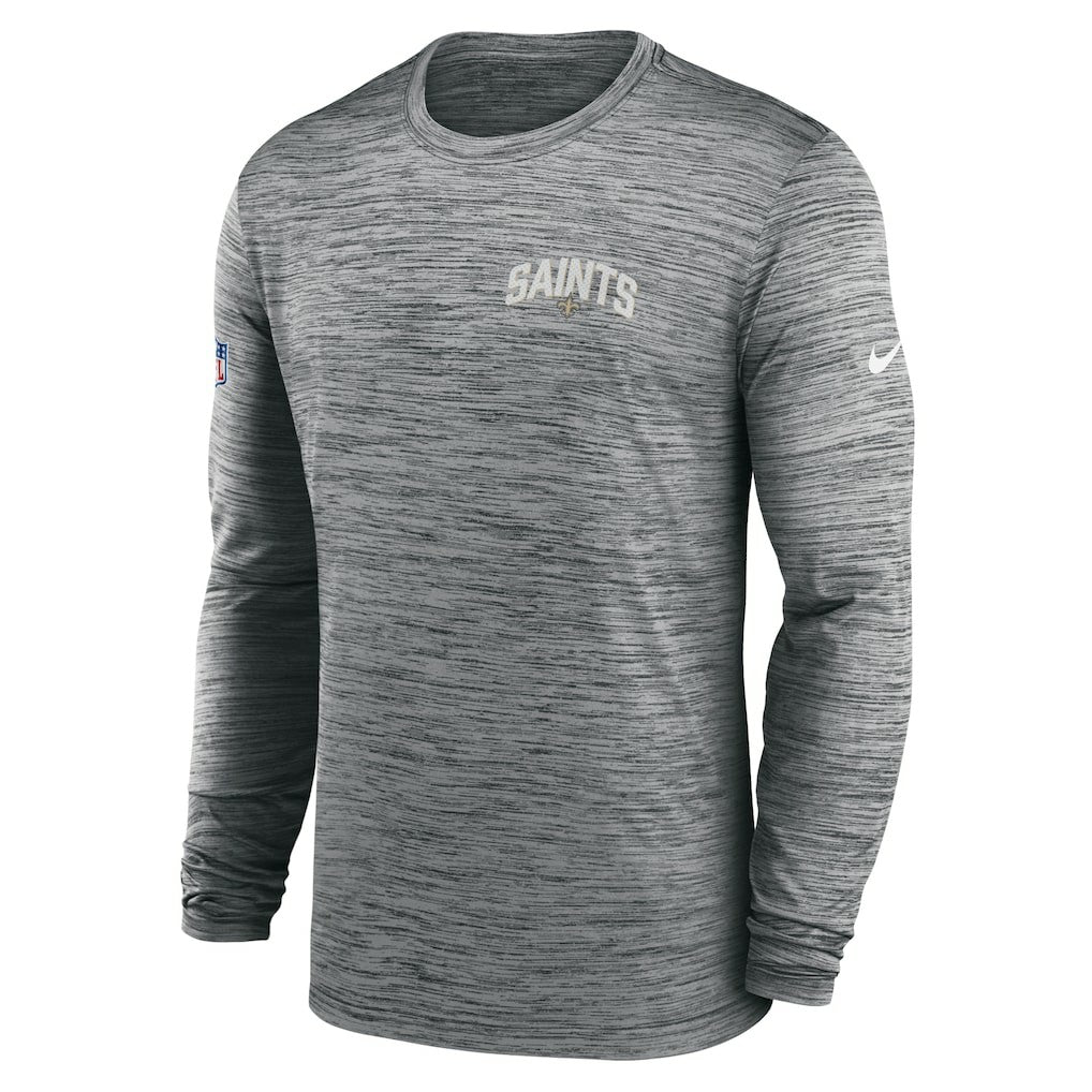 Nike New Orleans Saints Sideline Velocity Athletic Stack Performance Long Sleeve T-Shirt Gray