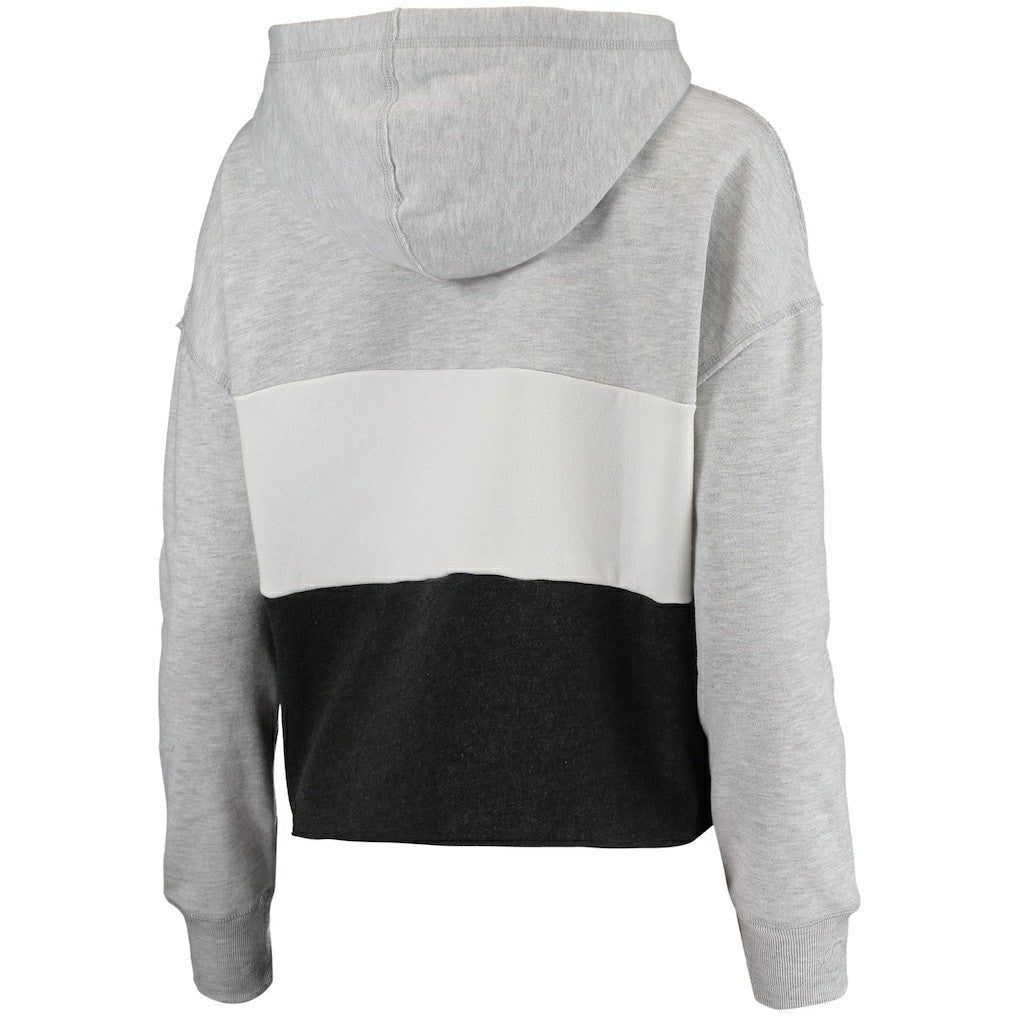 Brooklyn Nets '47 Women's Lizzy Cutoff Pullover Hoodie Heathered Gray/Heathered Black | 47 brand Lifestyle