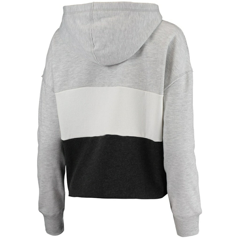 Brooklyn Nets '47 Women's Lizzy Cutoff Pullover Hoodie Heathered Gray/Heathered Black | 47 brand Lifestyle