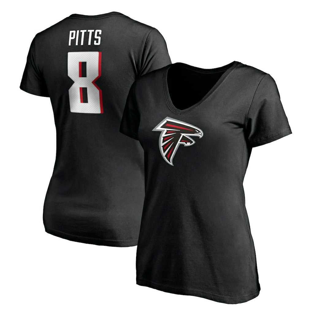 Fanatics Kyle Pitts Atlanta Falcons Women's Player Icon Name & Number V-Neck T-Shirt Black