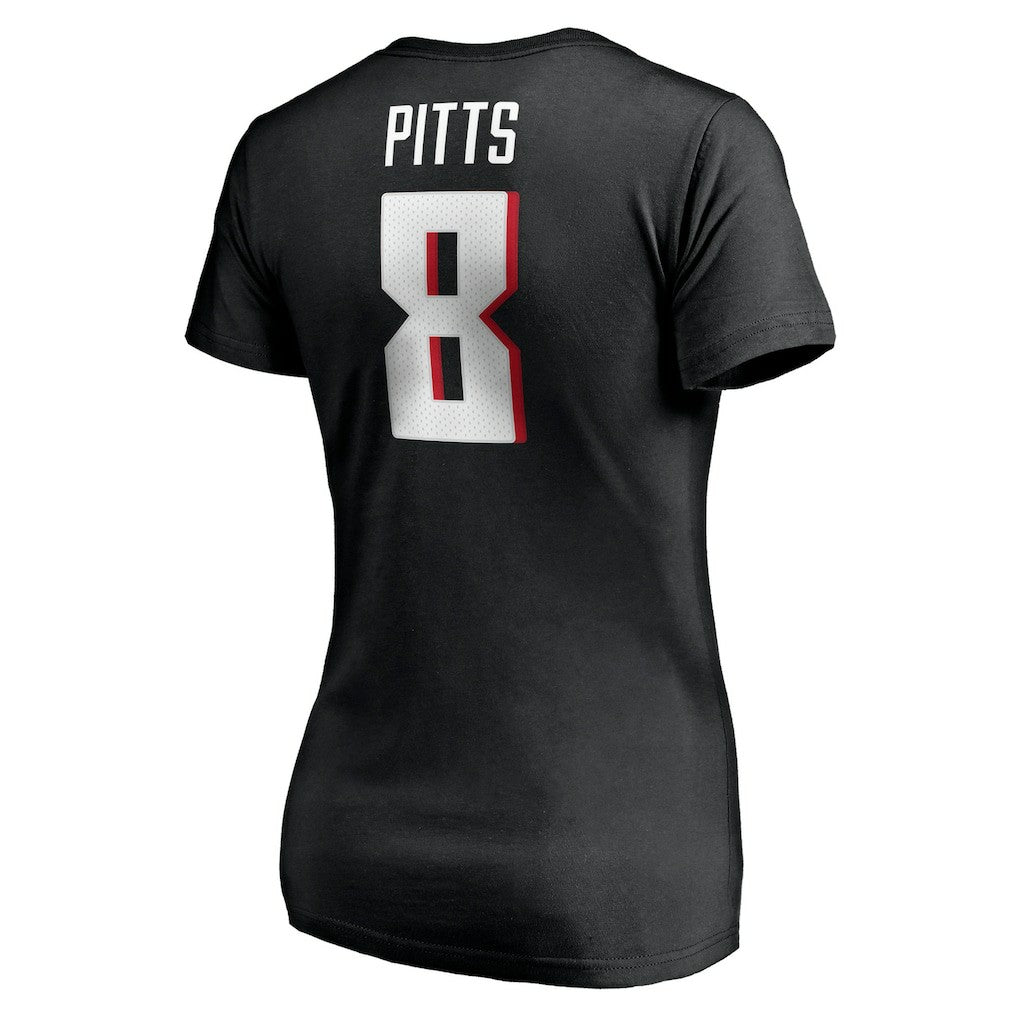 Fanatics Kyle Pitts Atlanta Falcons Women's Player Icon Name & Number V-Neck T-Shirt Black