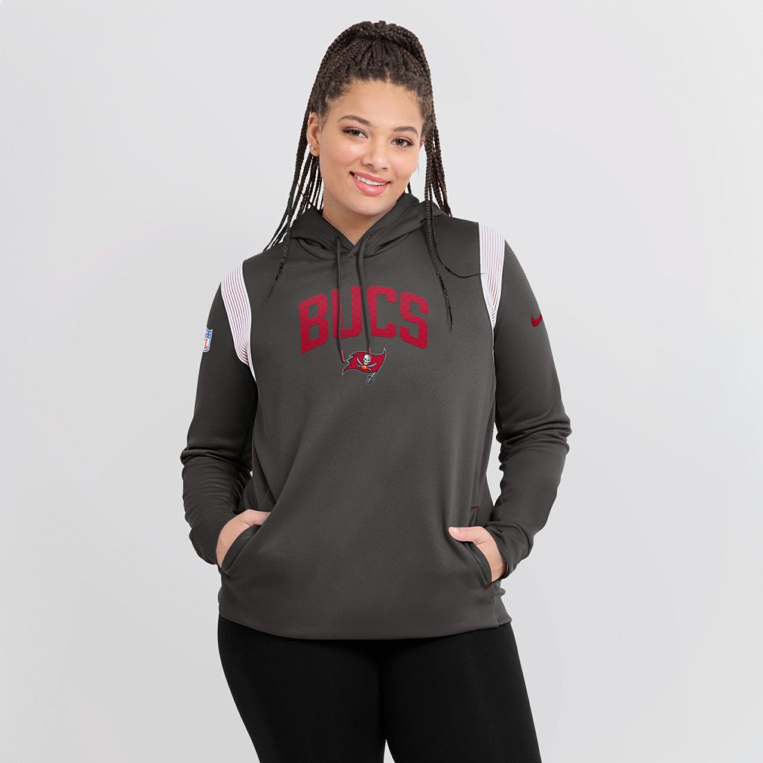 Nike Tampa Bay Buccaneers Women's Sideline Stack Performance Pullover Hoodie Pewter