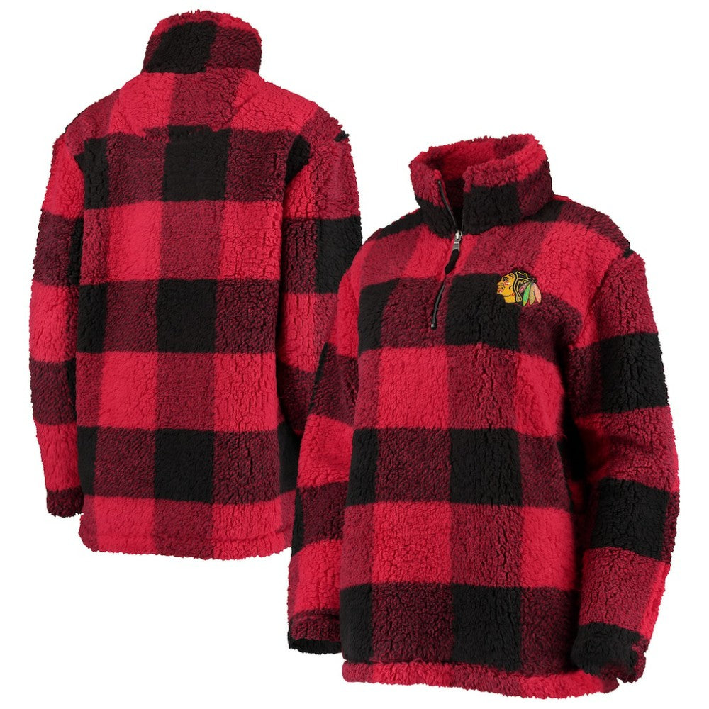 Chicago Blackhawks G-III 4Her by Carl Banks Women's Plaid Sherpa Quarter-Zip Jacket - Red/Black - NHL 4494520
