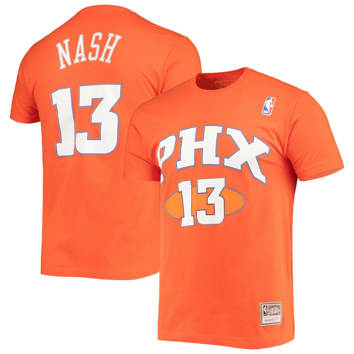 Steve Nash Phoenix Suns Hardwood Classics Stitch Name & Number T-Shirt Orange | Mitchell & Ness