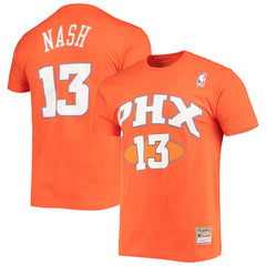 Steve Nash Phoenix Suns Hardwood Classics Stitch Name & Number T-Shirt Orange | Mitchell & Ness