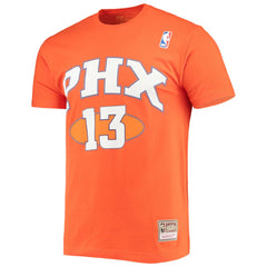 Steve Nash Phoenix Suns Hardwood Classics Stitch Name & Number T-Shirt Orange | Mitchell & Ness