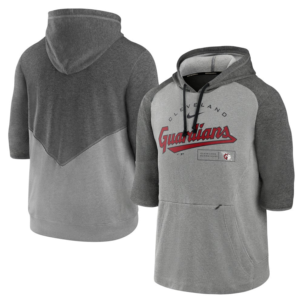 Cleveland Guardians Nike Team Modern Arch 3/4 Sleeve Pullover Hoodie - Heathered Charcoal/Heathered Gray - Nike Lifestyle
