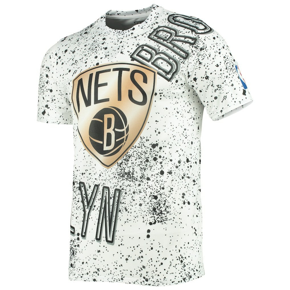 Brooklyn Nets FISLL Gold Foil Splatter Print T-Shirt White