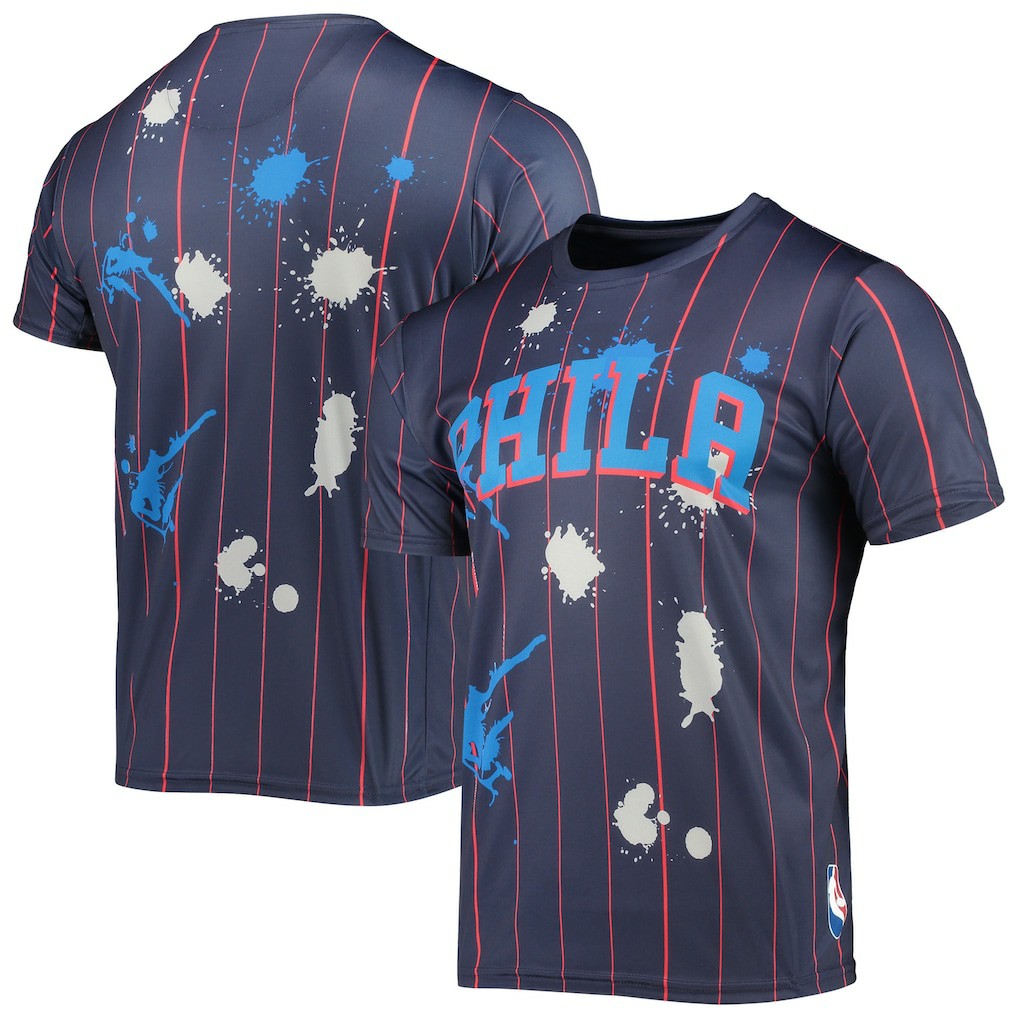Philadelphia 76ers FISLL Striped Splatter T-Shirt Navy
