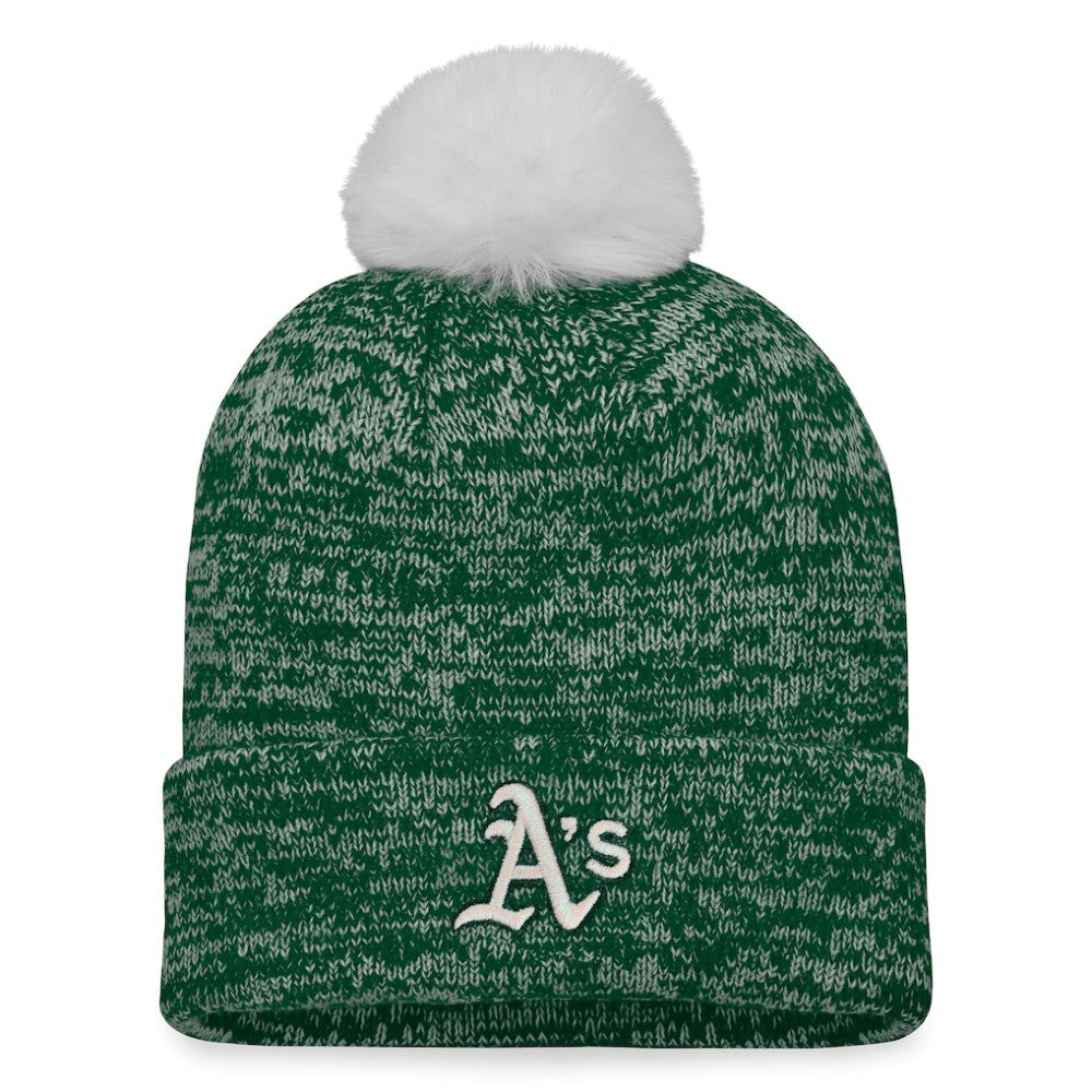 Athletics Fanatics Women's Iconic Cuffed Knit Hat with Pom - Green/White - Fanatics on Sale