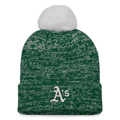 Athletics Fanatics Women's Iconic Cuffed Knit Hat with Pom - Green/White - Fanatics on Sale