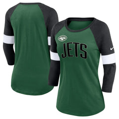 Nike New York Jets Women's Football Pride Raglan 3/4-Sleeve T-Shirt Heather Green/Heather Black