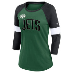 Nike New York Jets Women's Football Pride Raglan 3/4-Sleeve T-Shirt Heather Green/Heather Black