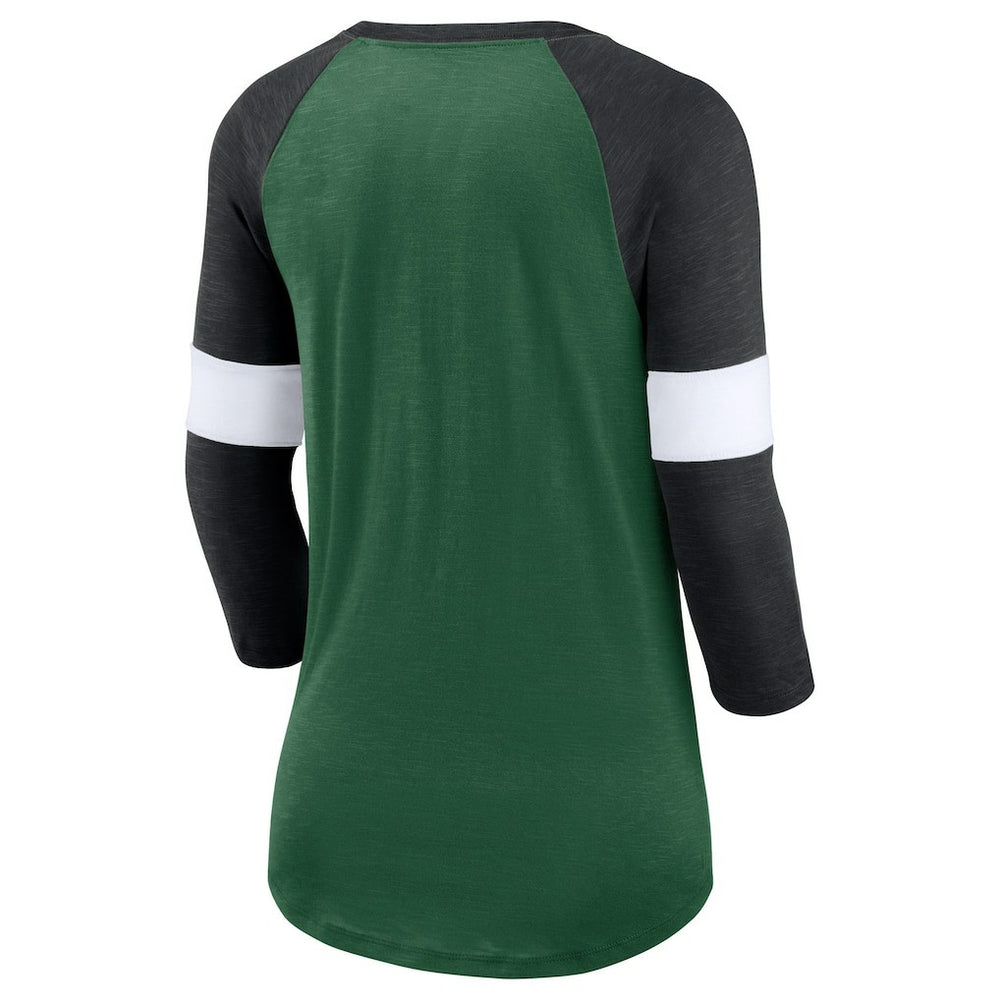 Nike New York Jets Women's Football Pride Raglan 3/4-Sleeve T-Shirt Heather Green/Heather Black