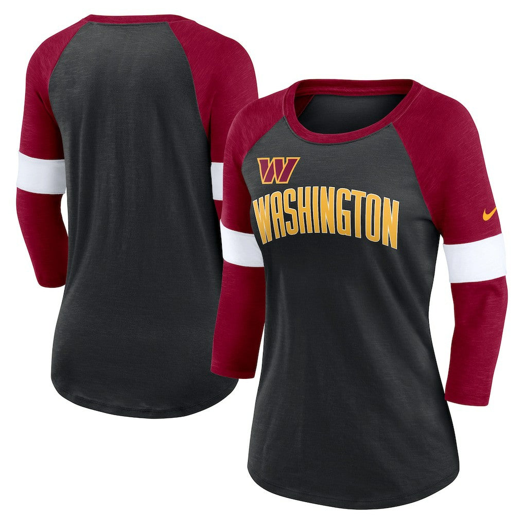 Nike Washington Commanders Women's Football Pride Raglan 3/4-Sleeve T-Shirt Heather Black/Burgundy