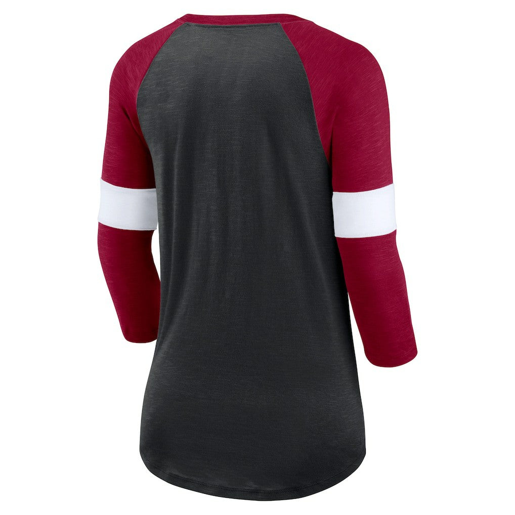 Nike Washington Commanders Women's Football Pride Raglan 3/4-Sleeve T-Shirt Heather Black/Burgundy