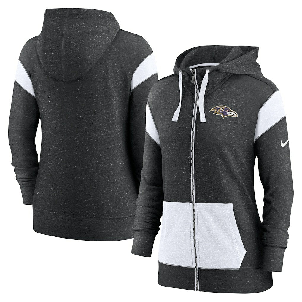 Nike Baltimore Ravens Women's Monaco Lightweight Full-Zip Hoodie Heather Black/White