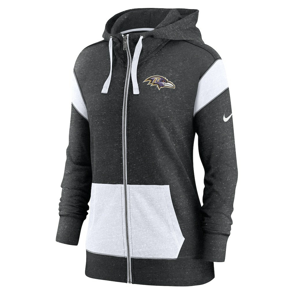 Nike Baltimore Ravens Women's Monaco Lightweight Full-Zip Hoodie Heather Black/White