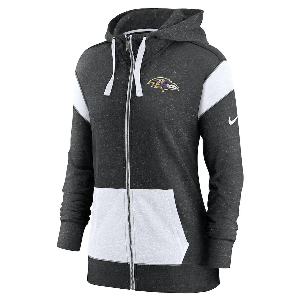Nike Baltimore Ravens Women's Monaco Lightweight Full-Zip Hoodie Heather Black/White