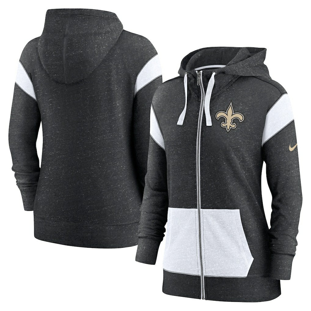 Nike New Orleans Saints Women's Plus Size Monaco Full-Zip Lightweight Hoodie Heather Black/White
